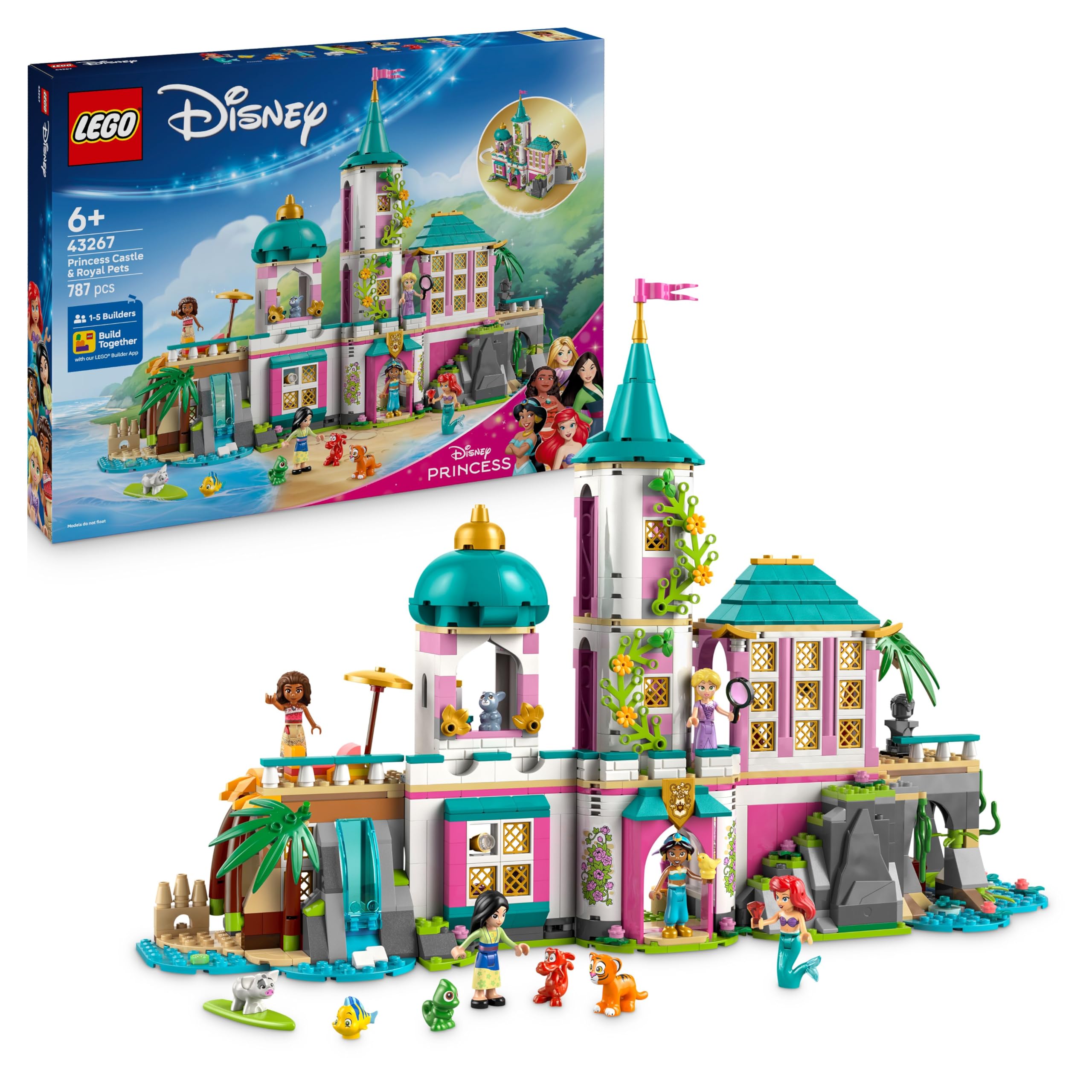 LEGO LEGO ǀ Disney Princess Castle & Royal Pets - Modular Toy with a Detailed Interior - incl. Ariel, Rapunzel, Mulan, Jasmine & Moan