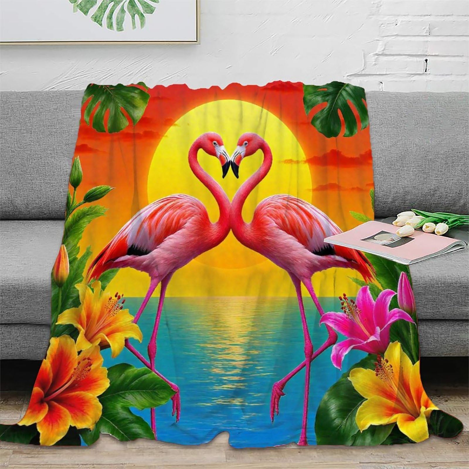 Couverture microfibre chaude et douce avec impression 3D flamant rose