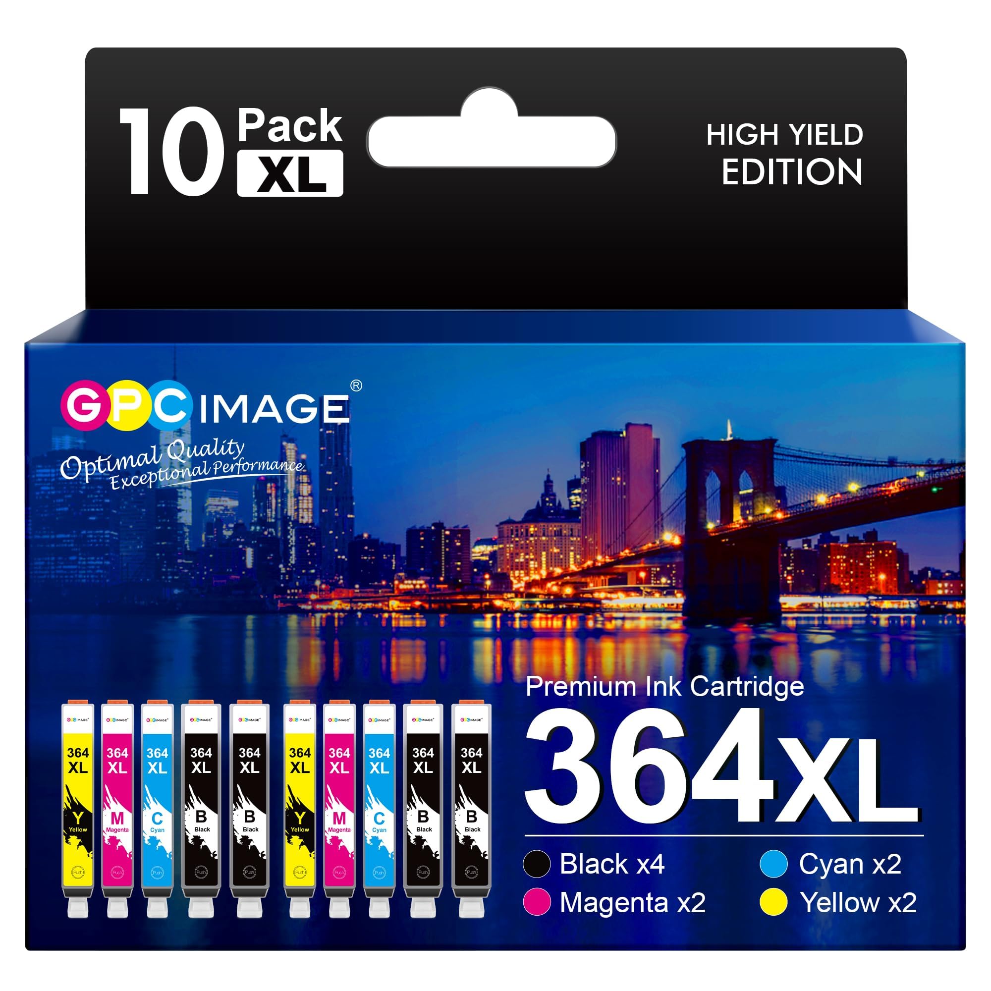 GPC Image Multipack Ink Cartridges Replacement for HP 364XL 364 Compatible with 5510 5520 5522 5524 6510 6520 B8550 C5388 7510 7520 4620 4622 3070A (Black Cyan Magenta Yellow, 10-Pack)