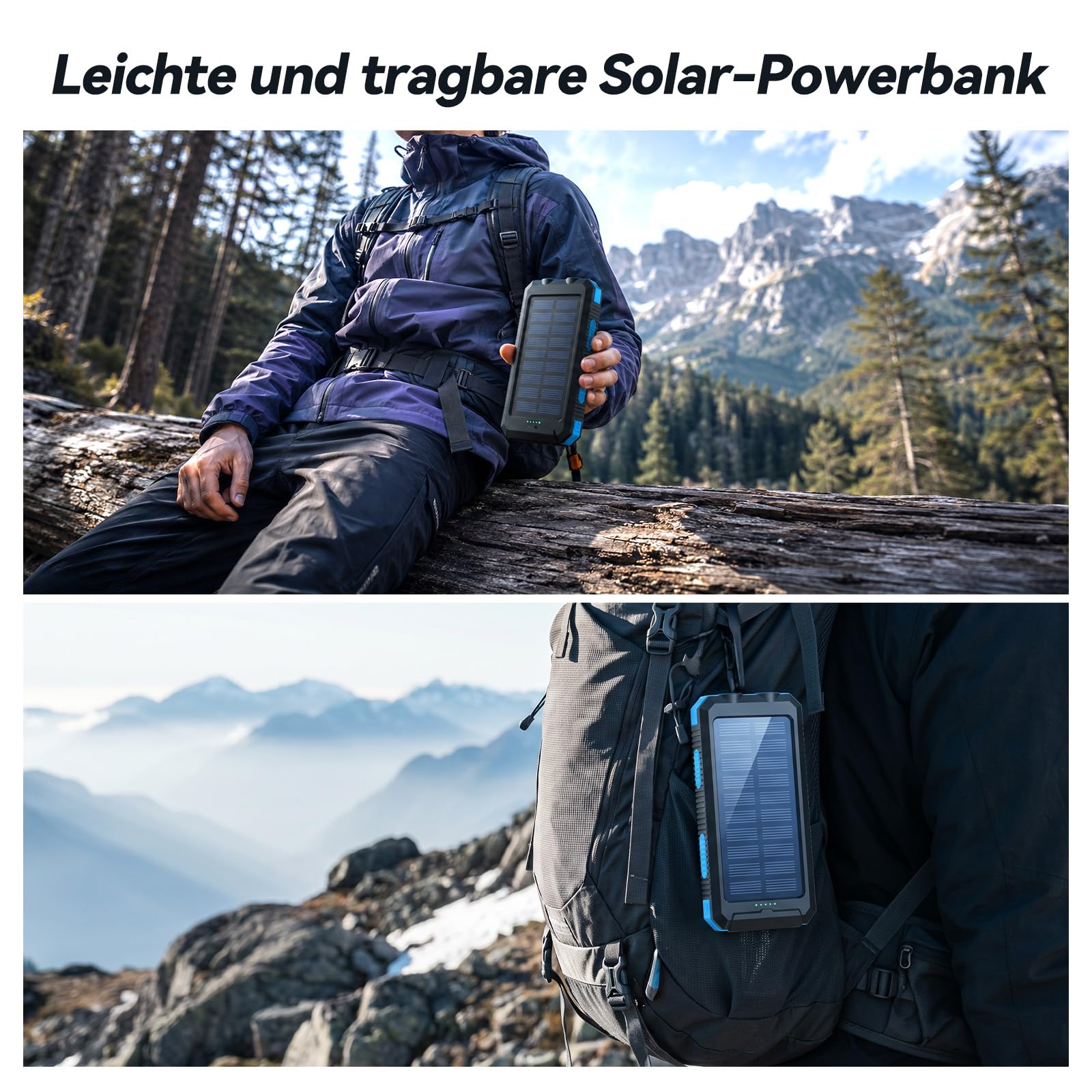 Vikeri Solar Powerbank 26800mAh, Powerbank Solar Wasserdichtes USB C Externer Akku mit 4 Outputs, Power Bank für Smartphones, Tablets und mehr (Blau)