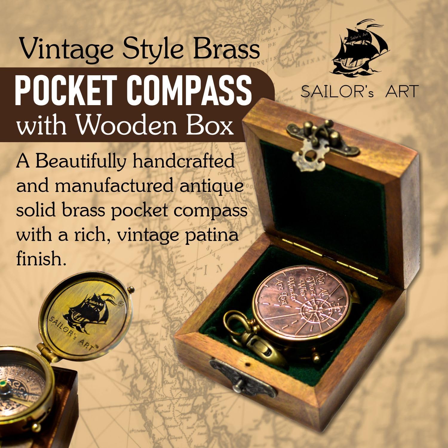Engraved Brass Pocket Compass for Camping, Mauritius Ubuy