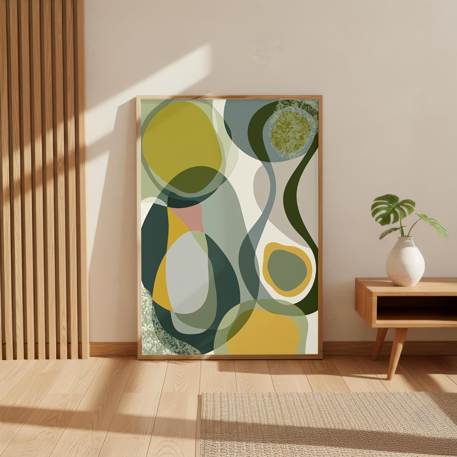 Kitchco Mid Century Modern Abstract Wall Art Print, Organic Shapes Poster, Olive Green Mustard Yellow and Deep Teal Boho Decor - 12x16 in (30x40 cm) image 2