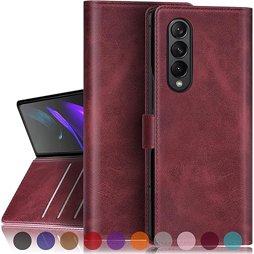 SUANPOT for Samsung Galaxy Z Fold 3 5G with RFID Blocking Wallet case Credit Card Holder,Flip Book PU Leather Phone case Shockproof Cover Cellphone Women Men for Samsung Z Fold 3 case Wallet Red