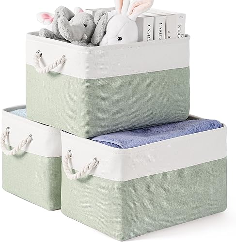 Miniatura 16 de Paquete de 3 contenedores de almacenamiento, canastas de almacenamiento de tela para almacenamiento plegables de lona medianas para organización