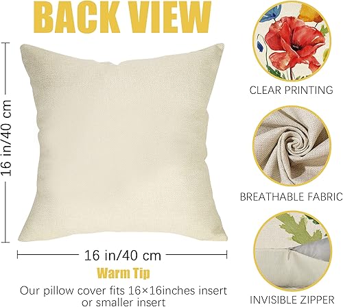 Miniatura 2 de Fahrendom Juego de 4 fundas de almohada decorativas de flores florales de 16 x 16 pulgadas, funda de cojín para sofá o sillón, primavera y verano,