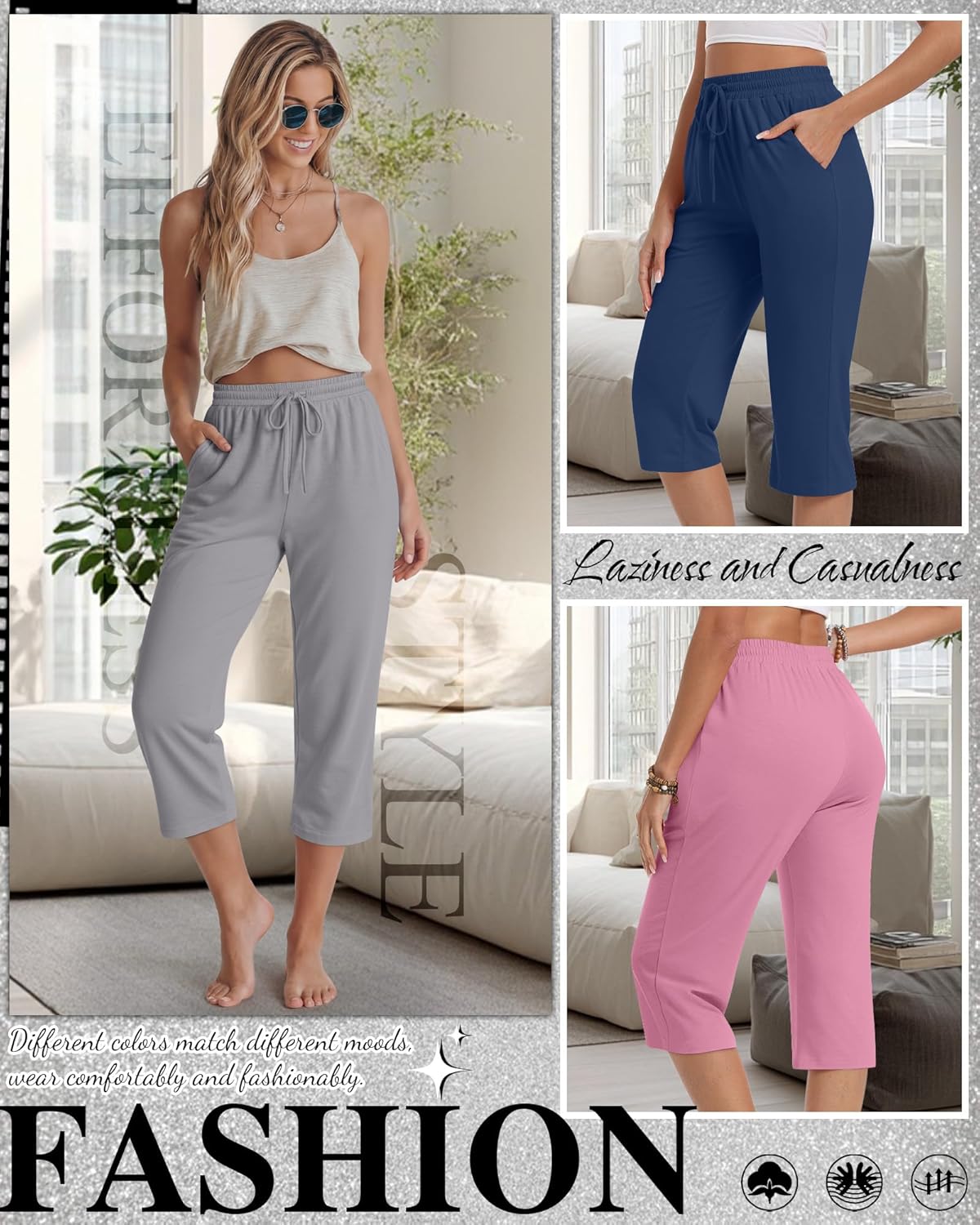 Neer 4 Pack Women's Capri Pants Wide Leg Yoga Capri Sweatpants Drawstring Summer Lounge Loose Fit Cropped Pants with Pockets