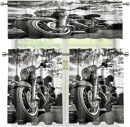 Miniatura 24 de Route 66 Cortinas rústicas de cenefa, retro antiguo coche antiguo clásico de automóvil, motocicleta, decoración de ventanas, cortinas con bolsillo