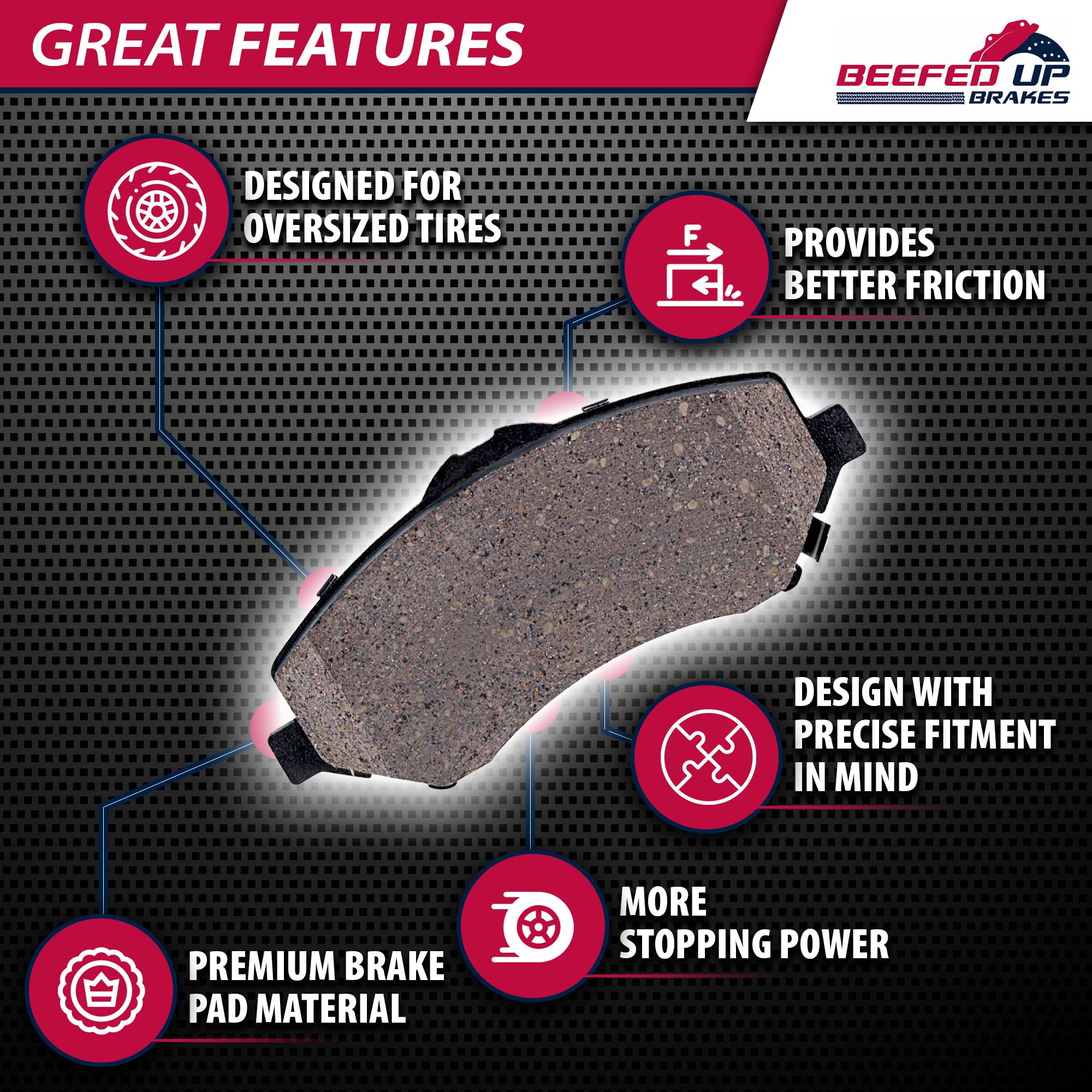 Front & Rear Ceramic Brake Pads For 2007-2018 Jeep Wrangler JK - Low Dust & Quiet