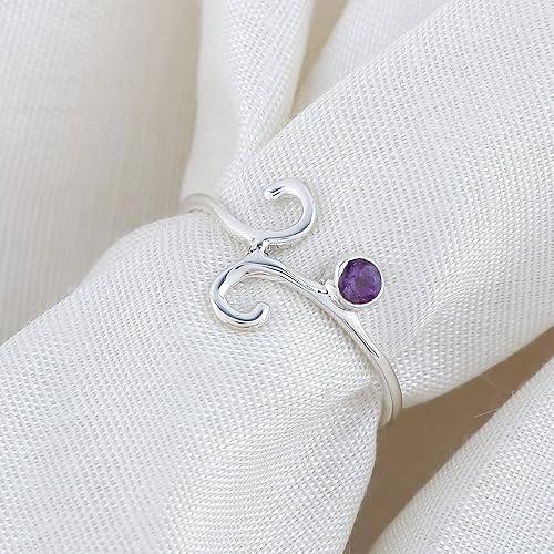 Miniatura 4 de Anillo de plata de ley 925 maciza con piedra de amatista auténtica, joyería de diseño, anillo de piedras preciosas, cristales curativos, cumpleaños