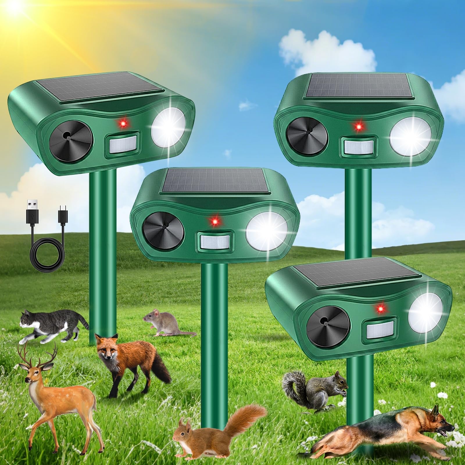 Photo 1 of 2026 Solar Ultrasonic Cat Repellent Outdoor, 4Pack Motion Detection Yard Animal Repeller, Waterproof Dog Squirrel Deer Repellent Devices & Deterrent, Sonic Fortress Pro Squirrel Repellent