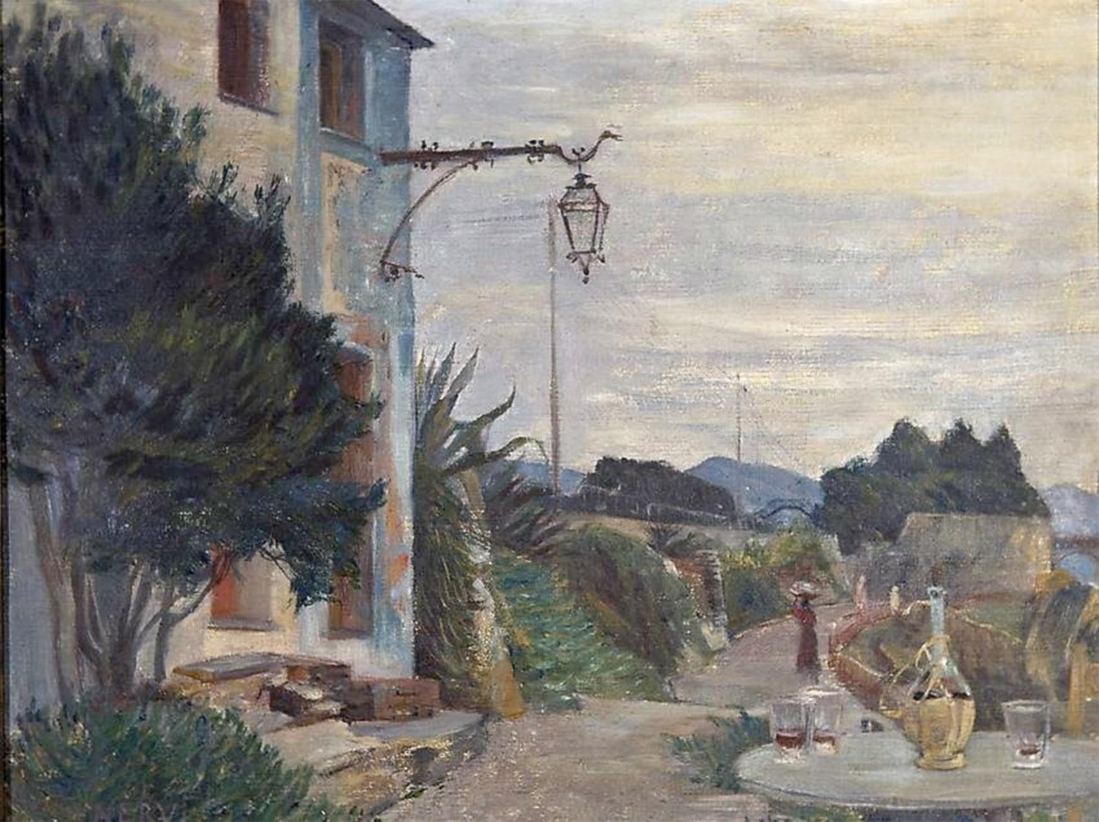 SERENDIPITP Abstract Painting Mural Print Picture Wall Decor Painting Terrace by the Side of an Italian Village Road by Johan Axel Gustaf Acke Vintage Wall Artwork for Home Decor 60x90cm