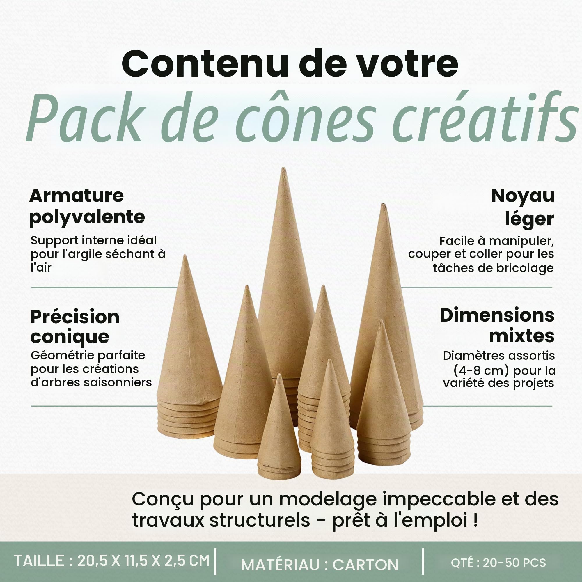Creativ 26549 Lot de 50 cônes de 4 à 20 cm