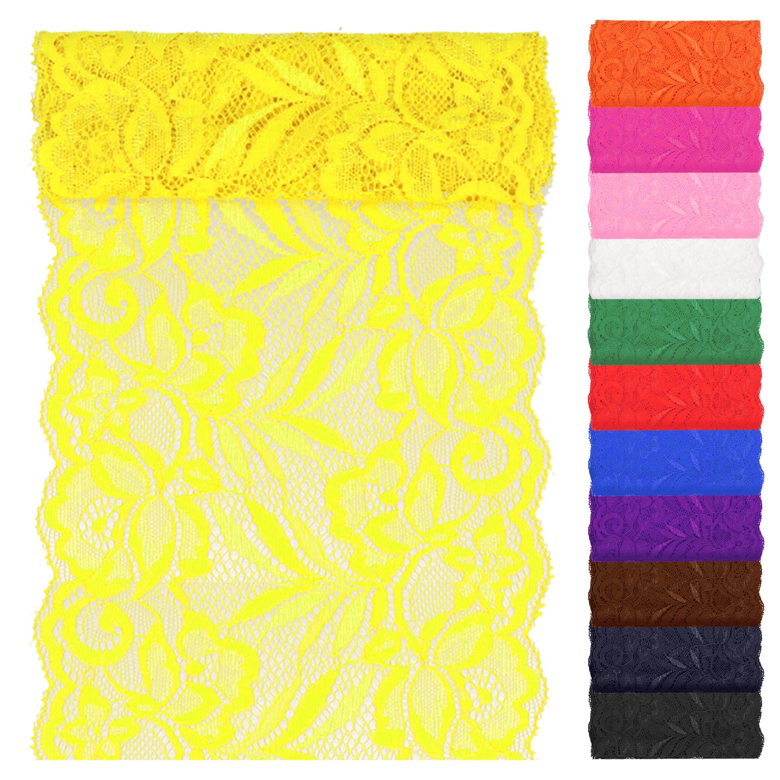 Swpeet 5 Yard by 6" Wide Yellow Lace Fabric Stretch Elastic, Trim Lace Ribbon, Elastic Sewing Trim Ribbon for Garment, Headbands, Wedding Bouquet Making DIY Crafts