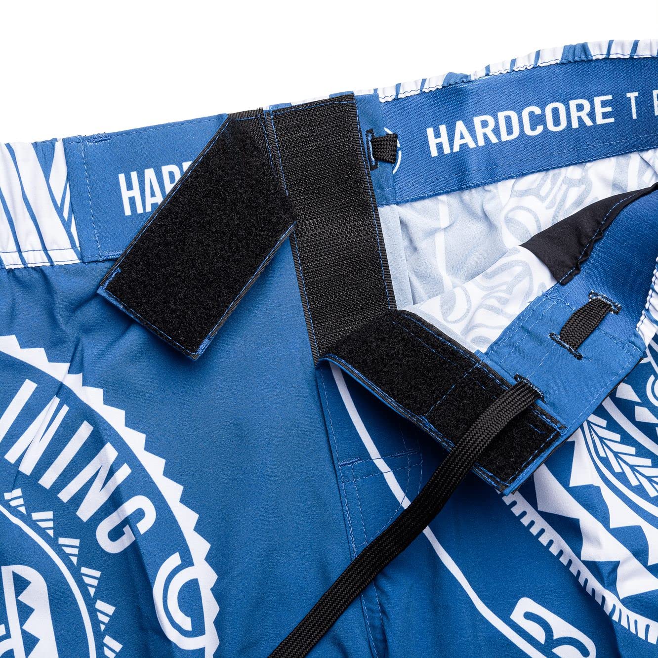 Hardcore Training Fight Shorts Boks Męski Szorty do Walki MMA Combat BJJ Grappling Fitness Muay Thai Kickboxing No Gi (DE/NL/SE/PL, Alfa, L, Regularny, Regularny, Niebiesko Biały)