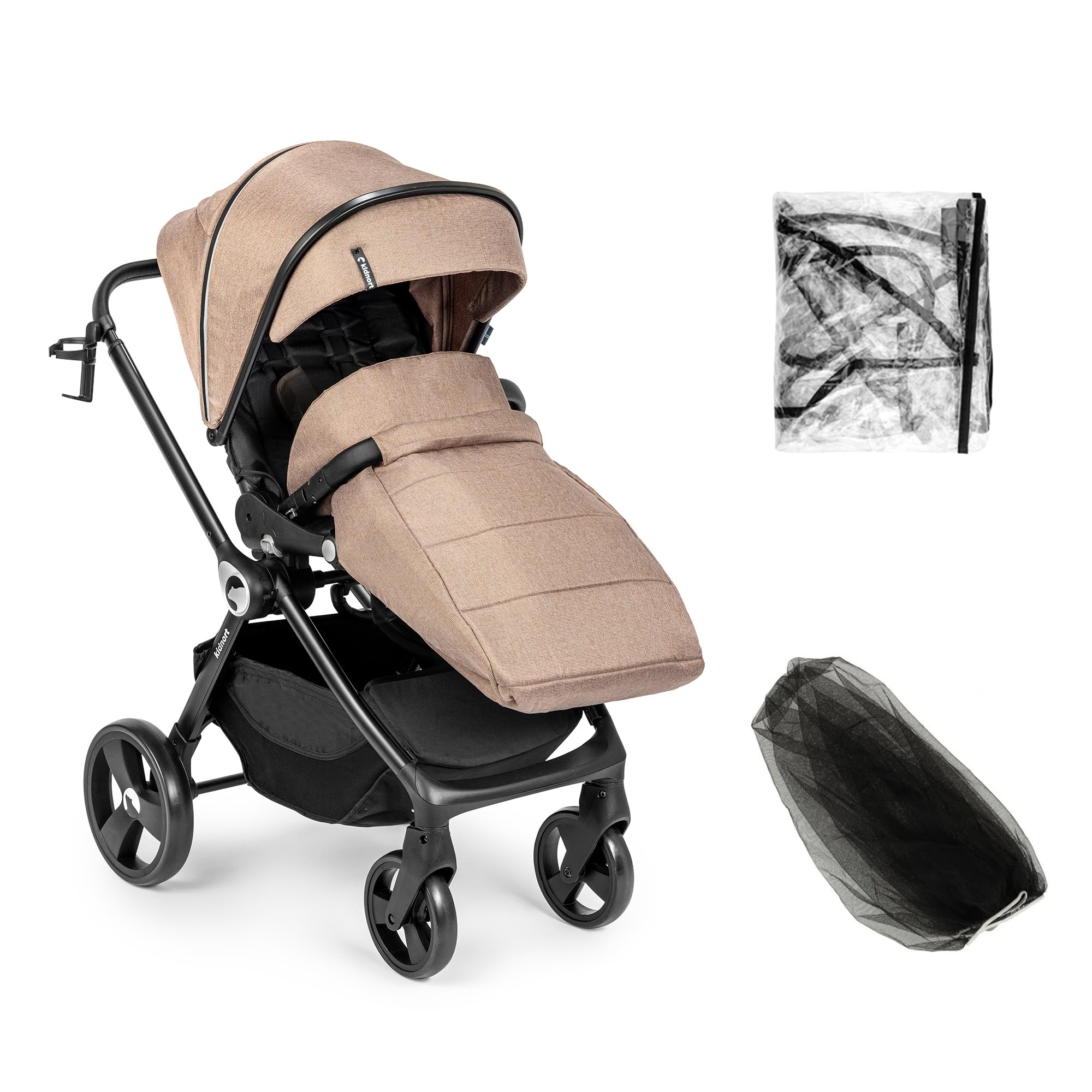 Isbjörn Kinderbuggy klappbar mit Liegefunktion, umsetzbare Sitzeinheit, große EVA-Räder mit Allradfederung, verstellbare Rückenlehne Braun