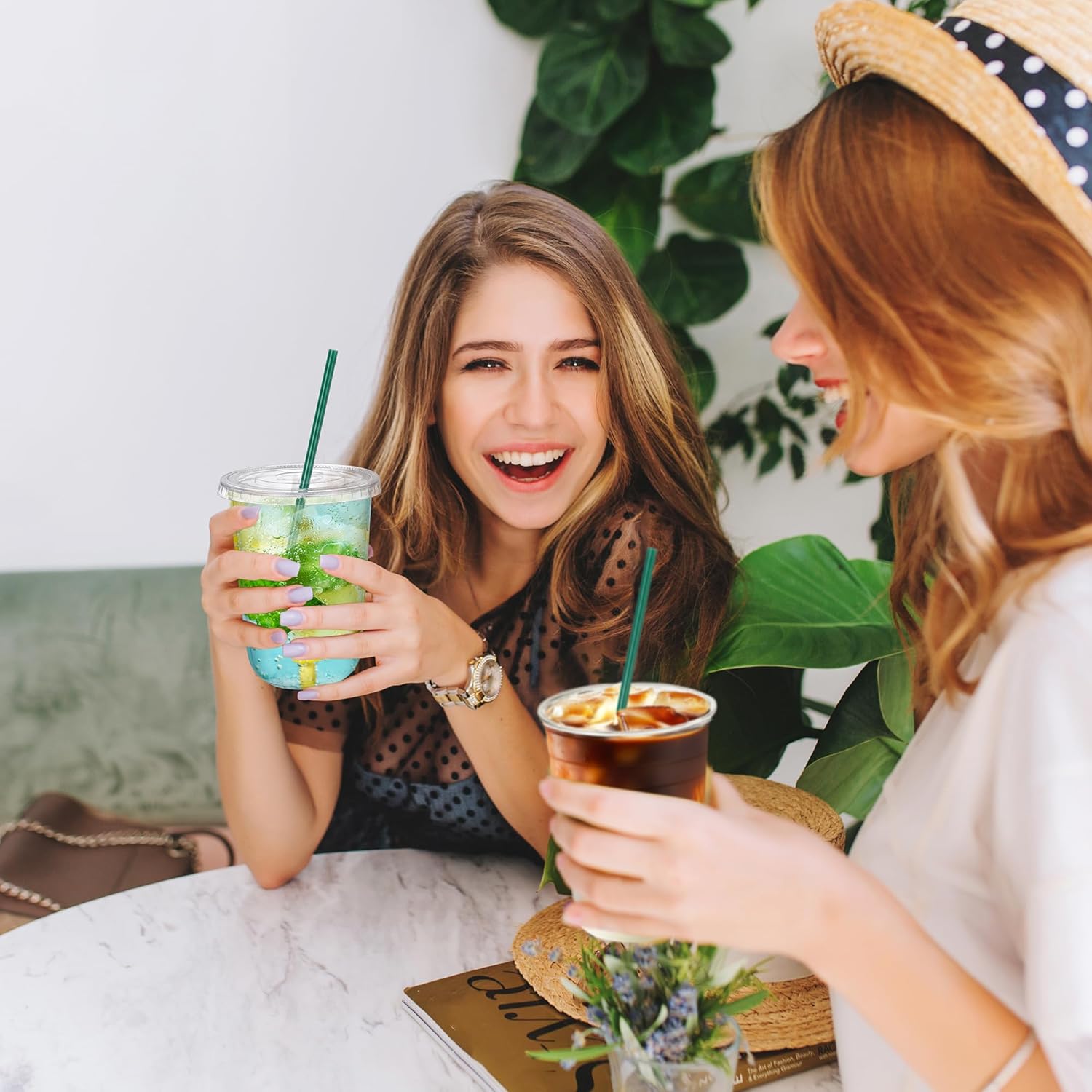 KesaPlan 50 Sets 16 oz Plastic Cups with Lids and Straws, Clear Disposable Iced Coffee Cups for Cold Drinks Juice Milkshakes Smoothies, Plastic To Go Drinking Cup for Party Coffee Bars Picnic - Image 6