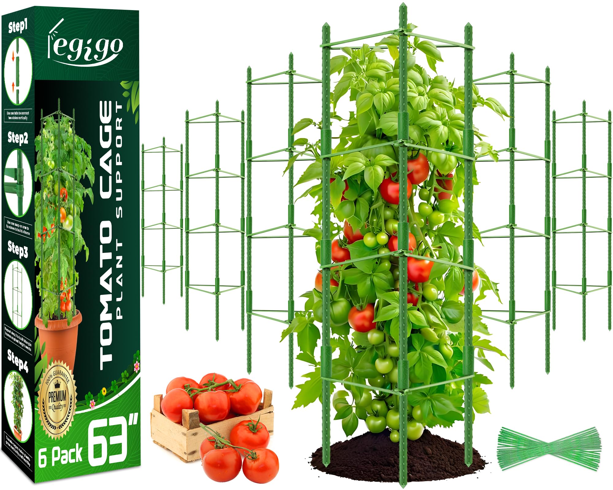Moirsunt Confezione da 5 gabbie per pomodori per giardino, pali di supporto per piante fino a