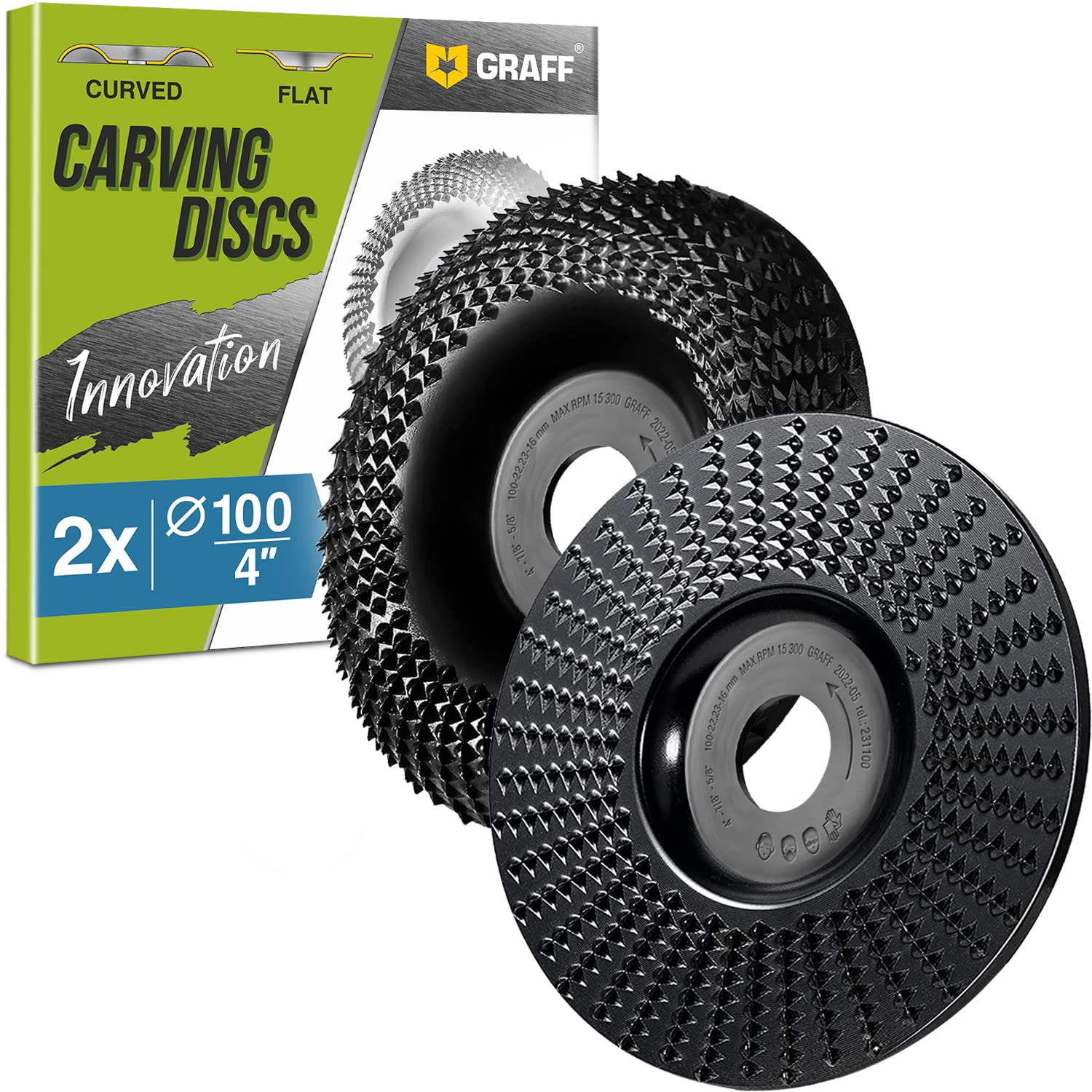 GRAFF Premium Wood Carving Disc 4 Inch for Angle Grinder – Set Shaping and Grinding Wheel for Wood, Softwood, Hardwood – Woodworking Angle Grinder