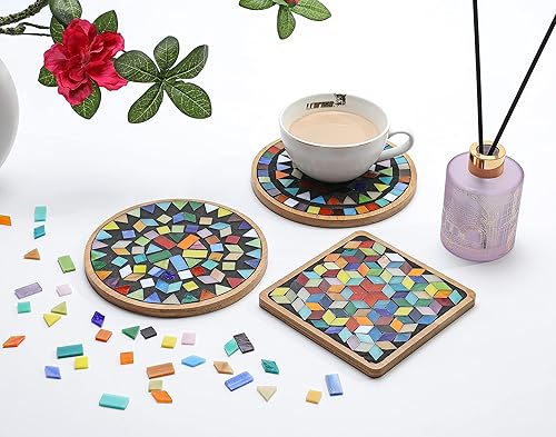 Miniatura 6 de Lanyani Juego de 2 juegos de manualidades de mosaico de bricolaje, azulejos de mosaico, kit de posavasos para hacer tu propio proyecto de mosaico,