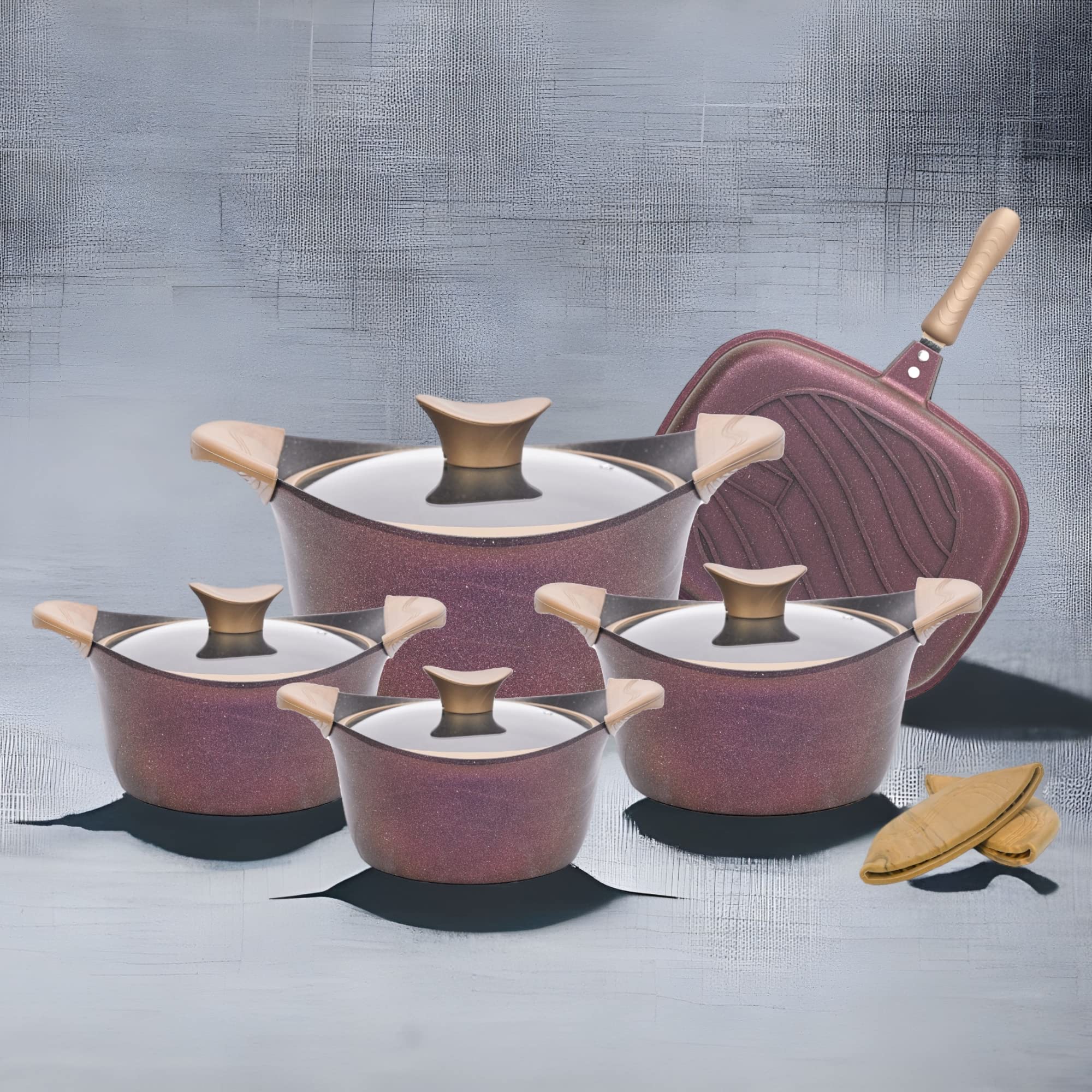 NEOKLEIN-9 Pcs Titanium Cookware Set - Burgundy Color