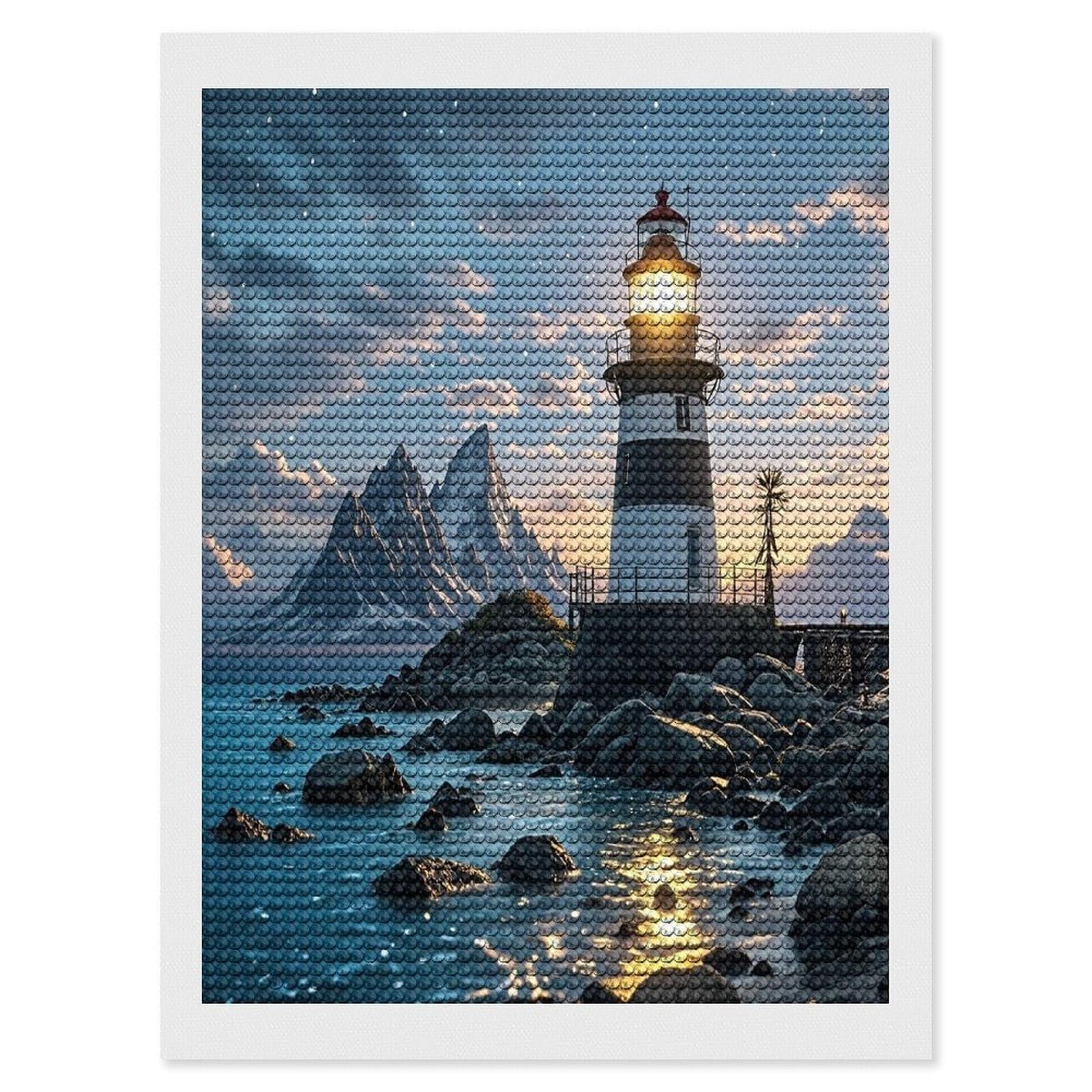 FekiLoot Lighthouse by The Sea Paint by Numbers Kit for Adults Beginner DIY Diamond Dots Paintings Round Full Drill Diamond Art Kits Picture Diamond Art Painting Kits for Home Decor 12"x16"