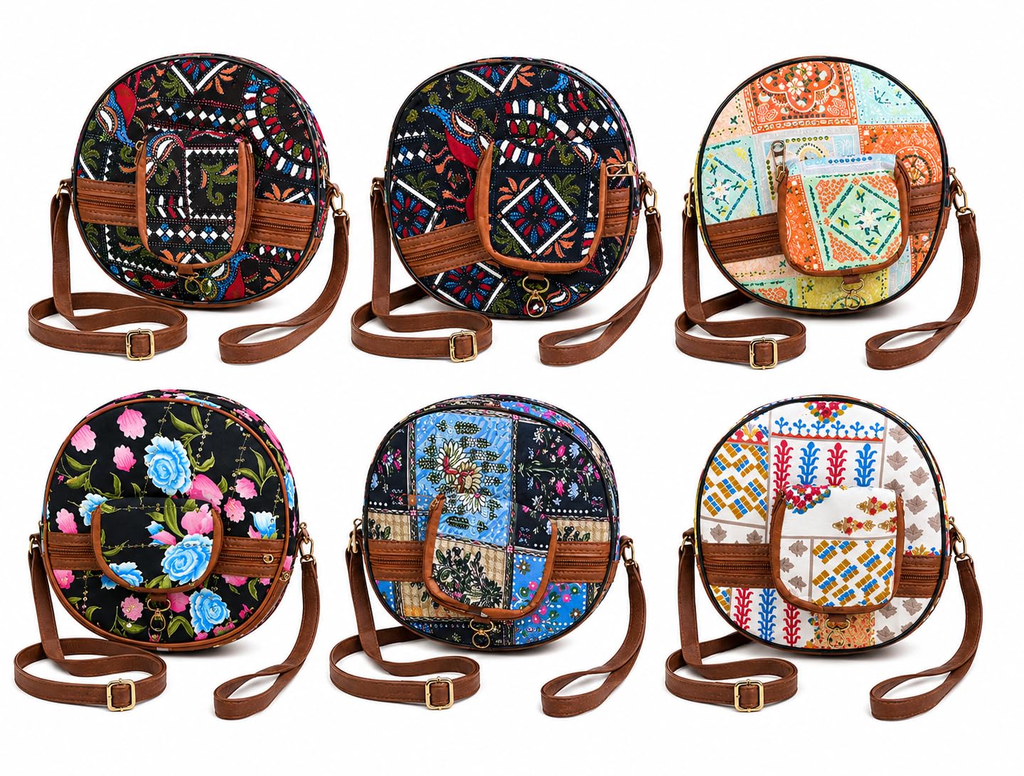 Ethnic Round Crossbody Sling Bag for Women, Boho Printed Shoulder Bag with Adjustable Strap, Traditional Style Casual Travel Purse-picture-43