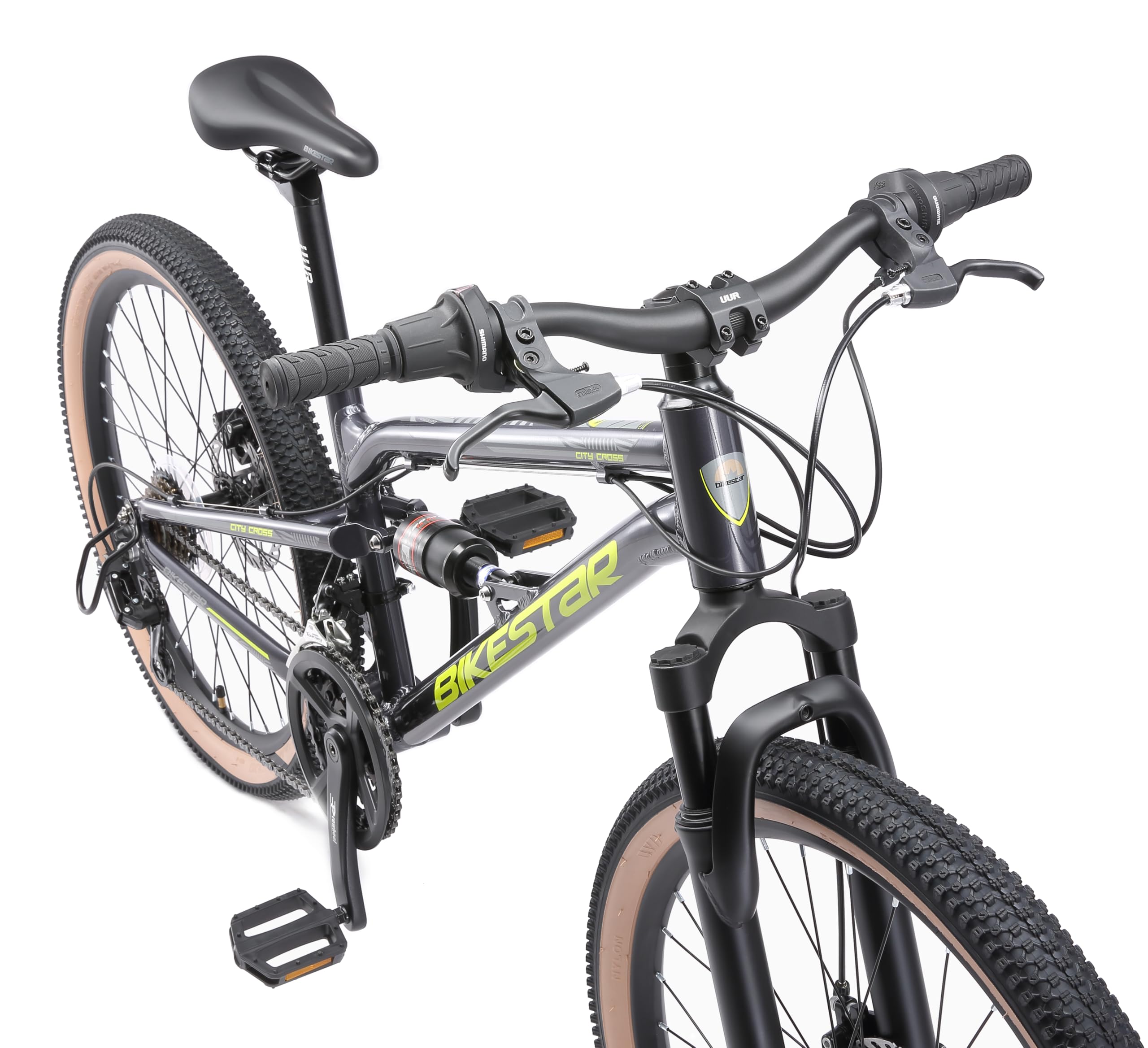 BIKESTAR MTB Mountain Bike Sospensione Completa Alluminio per Bambini 9 Anni | Bicicletta 24 Pollici 21 velocità Shimano, Freni a Disco |
