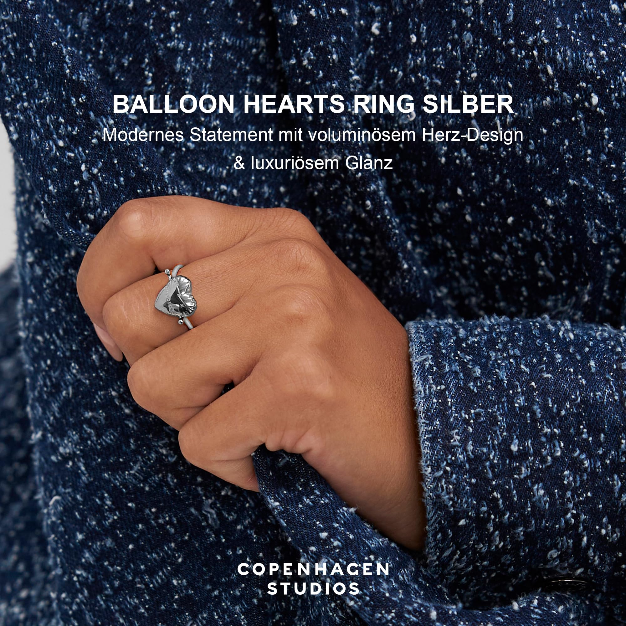 Copenhagen STUDIOS Ring Balloon Hearts - Damenring mit Herz-Design - Edelstahl poliert - wasserfest & hautfreundlich
