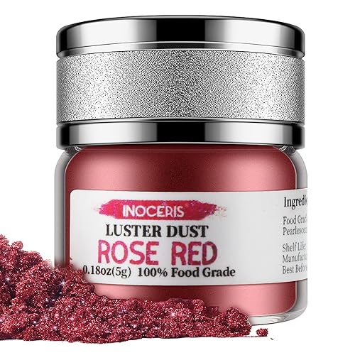 Miniatura 1 de INOCERIS Polvo brillante metálico de color rojo rosa, 0.13 onzas (0.18 oz) de grado alimenticio, polvo metálico comestible para decoración de