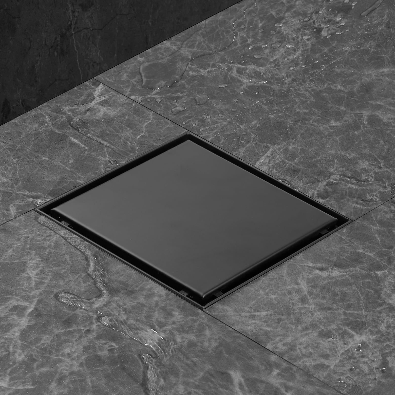 Canaleta de Ducha Cuadrada 20x20cm Desagüe de Ducha Sifón 360° | Negra,304 Inox, Kit Completo, Filtro Antiolores y para Cabello,Insertable en Azulejos, Drenaje Rápido, Fácil de Limpiar