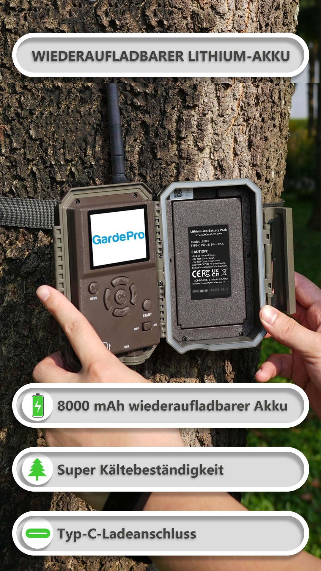 GardePro E8P Wildkamera WLAN, Wiederaufladbare 8000mAh Akku, 64MP 1296P, Wildtierkamera mit bewegungsmelder nachtsicht, Handyübertragung, WiFi, App
