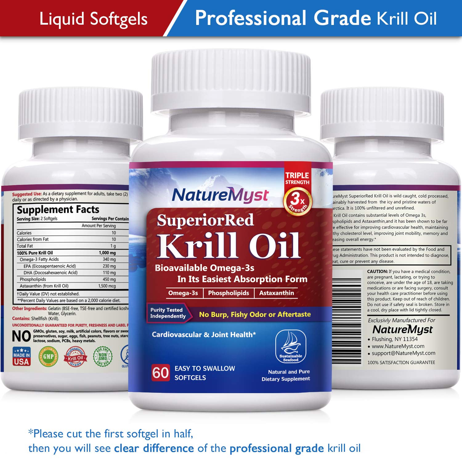 NatureMyst Krill Oil, Professional Grade 60 Liquid Softgels, NonGMO