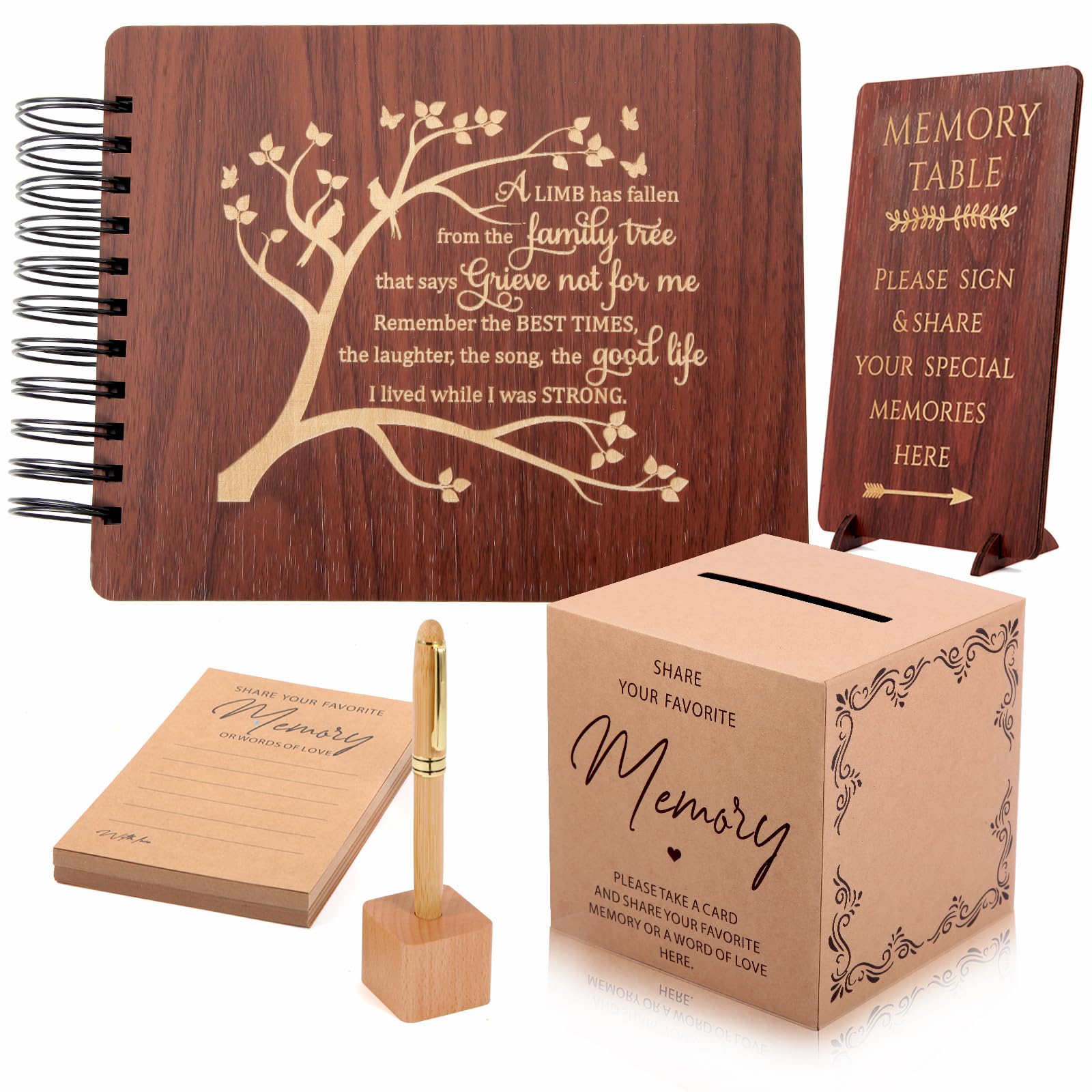 Livre d'or funéraire en bois décorations commémoration de la vie avec panneau et stylo