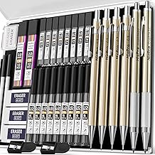 Nicpro 34 porte-mines en métal, 0,3 mm, 0,5 mm, 0,7 mm, 0,9 mm et 2 porte-mines de 2 mm (6B, 4B, 2B, HB, 2H, 4H, couleurs) pour croquis, dessin avec étui de 19 tubes de recharges de mine