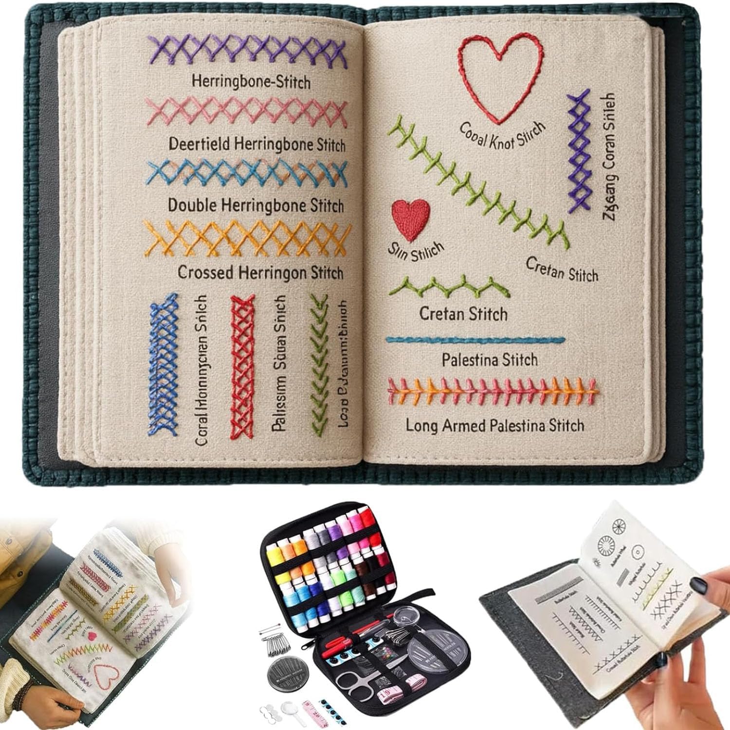 Kqlhlhdyz White Stitches Book, Creative Embroidery Sewing Guide With Needle Thread Tool, Embroidery Sampler Book Stitch Notebook For Beginners