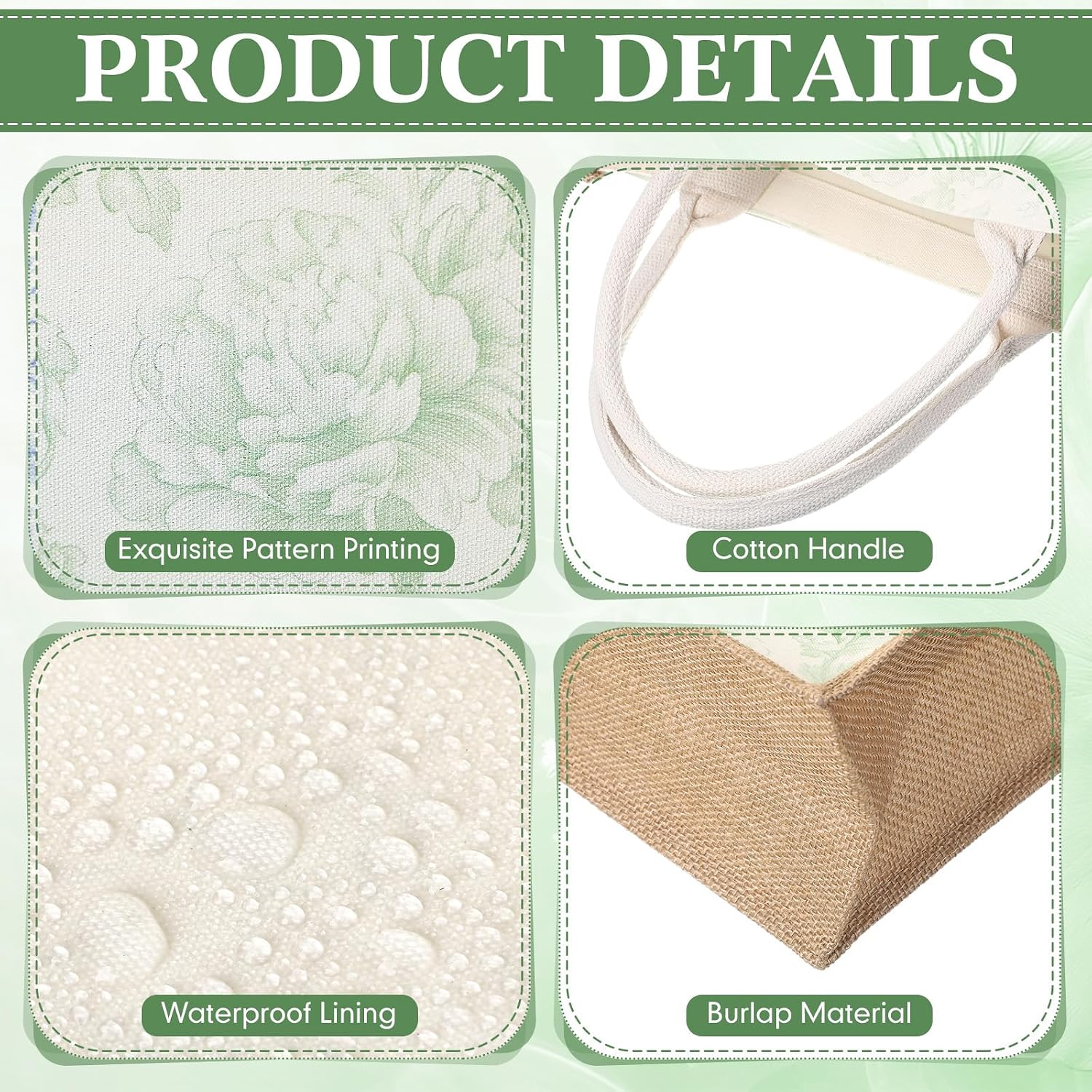 6 Pcs Floral Burlap Tote Gift Bags with Handle Reusable Waterproof Bridesmaid Jute Tote for Wedding Bridal Shower