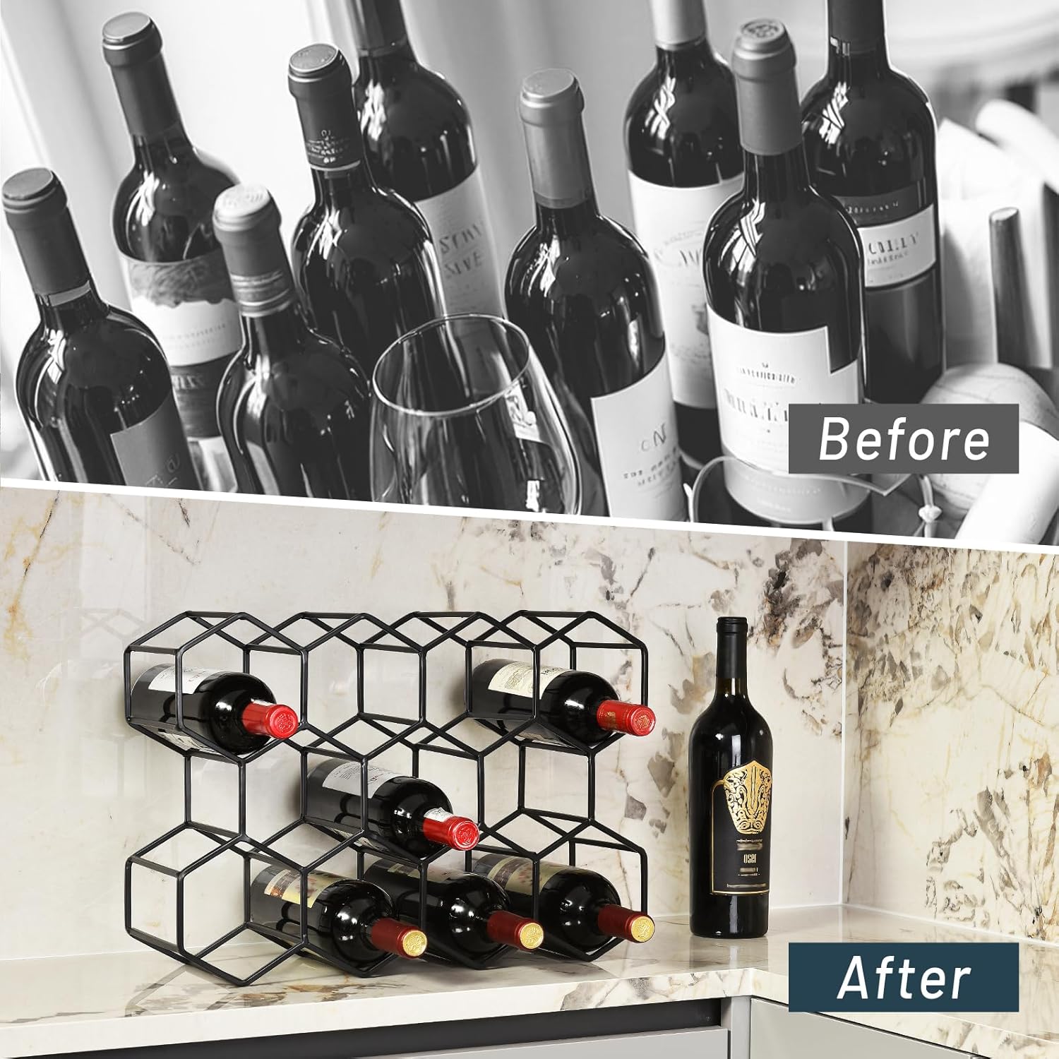Countertop Wine Rack, 5.3 pounds, Heavier and More Stable Wine Storage Cabinet Shelf Wine Racks Countertop for Pantry,Kitchen,14 Bottles Wine Rack Black No Assembly Required
