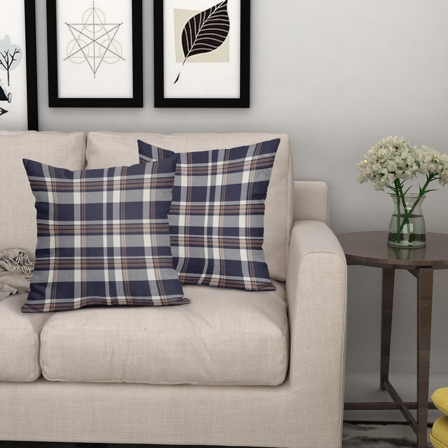 Dusty Blue Brown Plaid Pillow Covers 24x24 Set of 2 Buffalo Plaid Tartan Pattern Print Decorative Outdoor Pillowcases Holiday Farmhouse Throw Cushion Case Couch Sofa Bed Decor