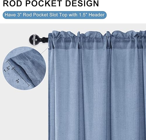 Miniatura 5 de JIUZHEN Cortinas traslúcidas de lino para tratamiento de ventanas, con bolsillo para barra, privacidad y filtrado de luz, cortinas semitransparentes