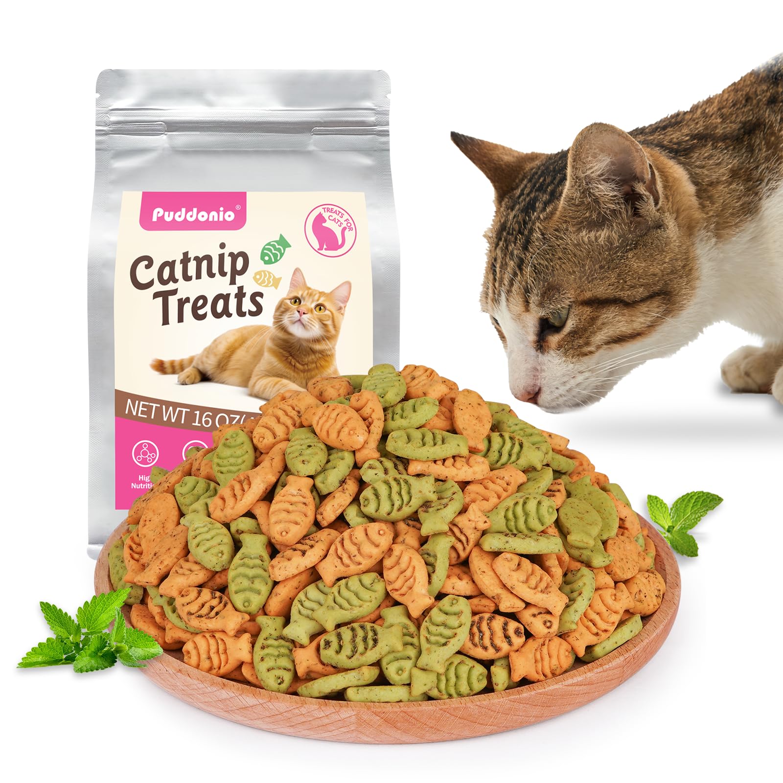 Golosinas para Gatos con Hierba gatera, bocadillos para Gatos con Sabor a Pollo y salmón, golosinas de Entrenamiento para Gatos, crujientes