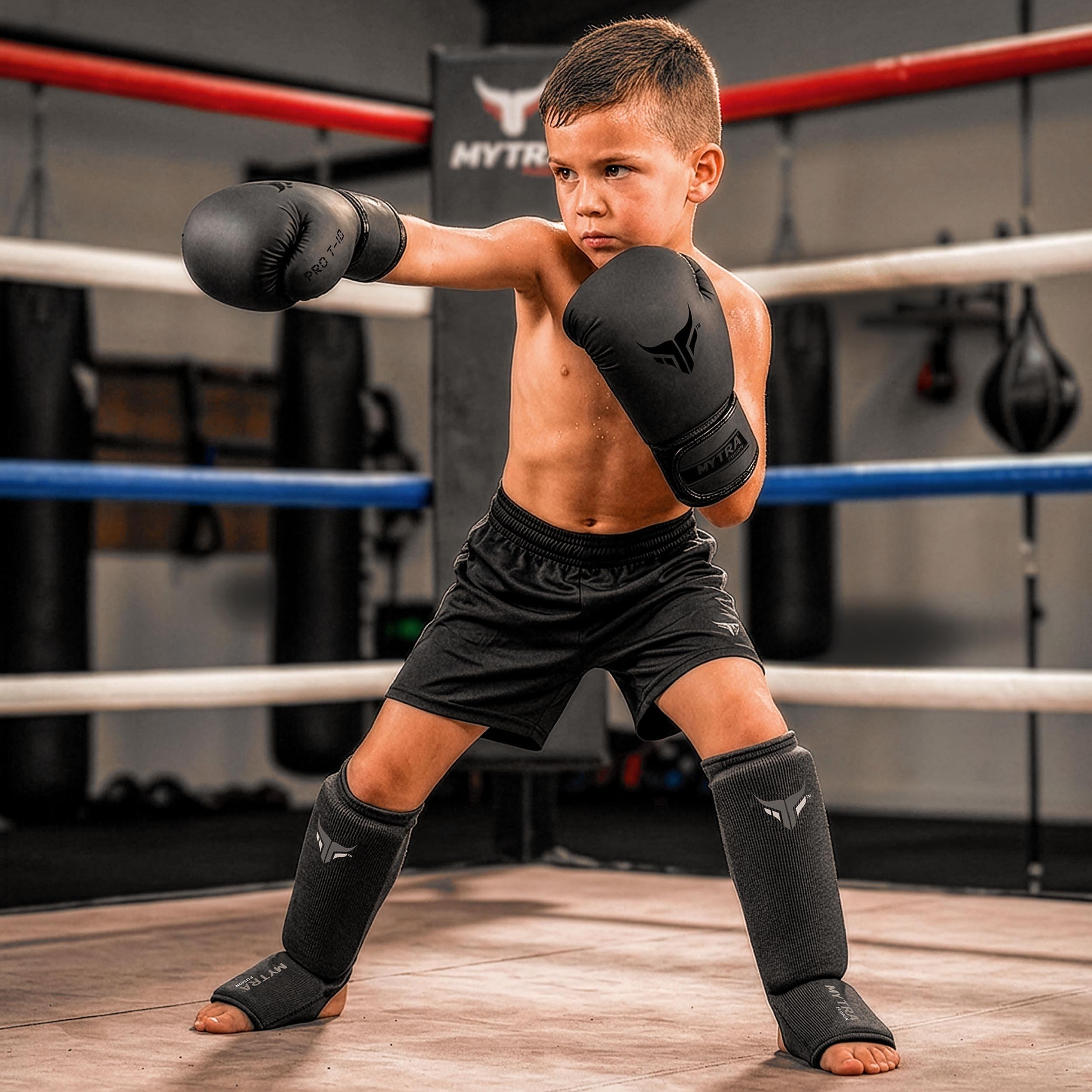 Espinilleras Kick Boxing Ligero Protector Estirable Acolchado Entrenamiento Muay Thai MMA Niño