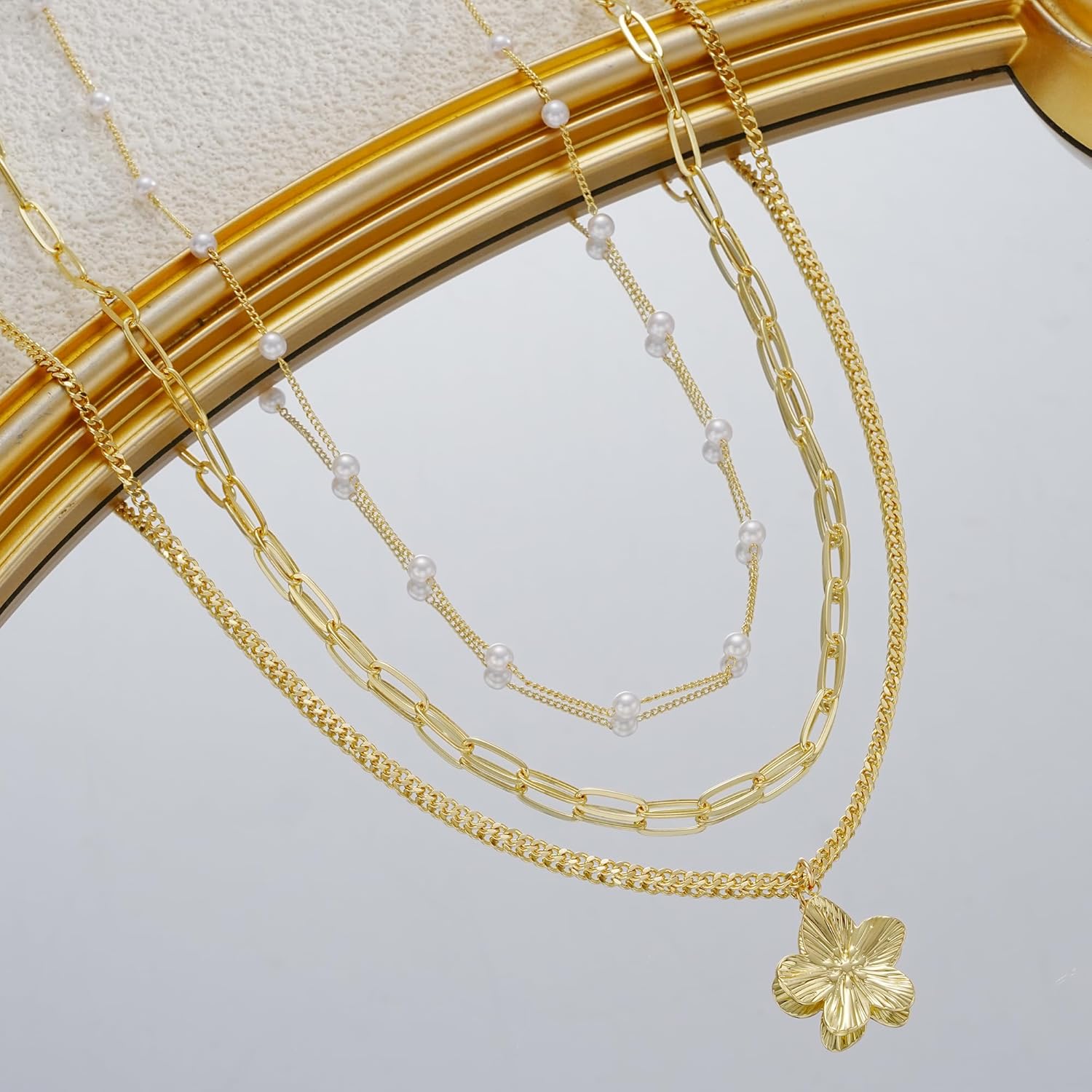 YEEZII Layered Gold Necklaces for Women Trendy, 3 Pcs 14K Gold Plated Choker Paperclip Box Chain Necklace, Stackable Women's Gold Pendant Necklaces Jewelry Set - Image 9