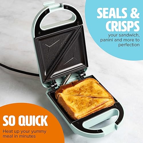 Miniatura 2 de Tasty Mini Sandwichera, Hace Sándwiches, Paninis, Queso a la Parrilla, Postres, Resultados Rápidos, Fácil Limpieza, 600W, Aqua
