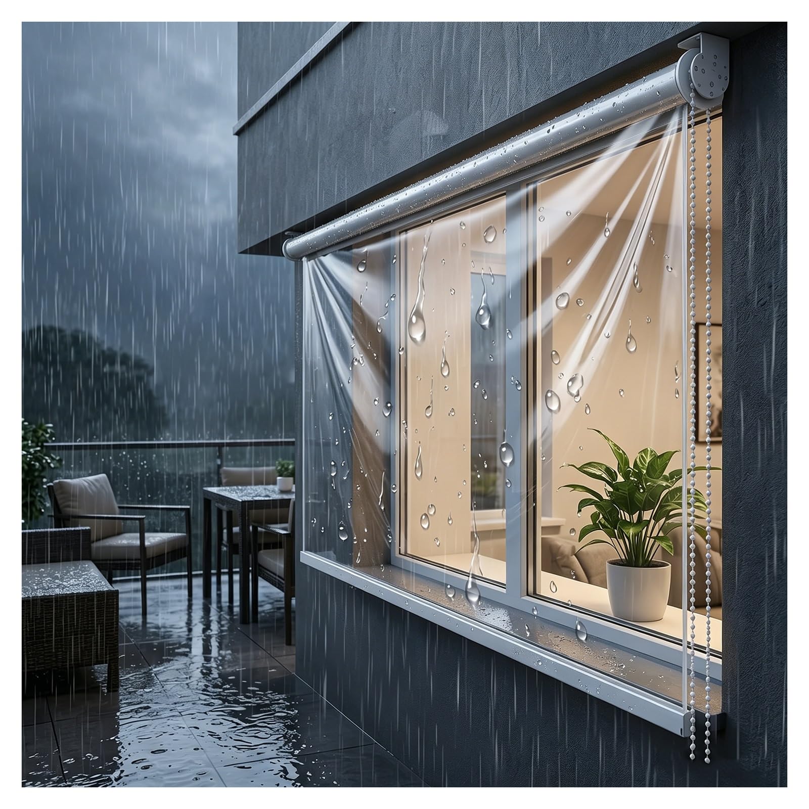 Transparent Waterproof Roll Up Blinds，Outdoor Vinyl Curtain，Windproof & Rainproof Plastic Film，Thermal Insulated，Customizable，plastic door curtain，sunroom blinds(W75*H100cm/W29.5*H39.37in)
