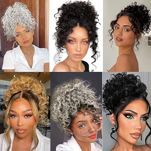 Miniatura 8 de Fannace Extensiones de cabello sintético para mujer, con cordón elástico, suelto, ondulado, rizado, coletero, extensiones de cabello sintético para