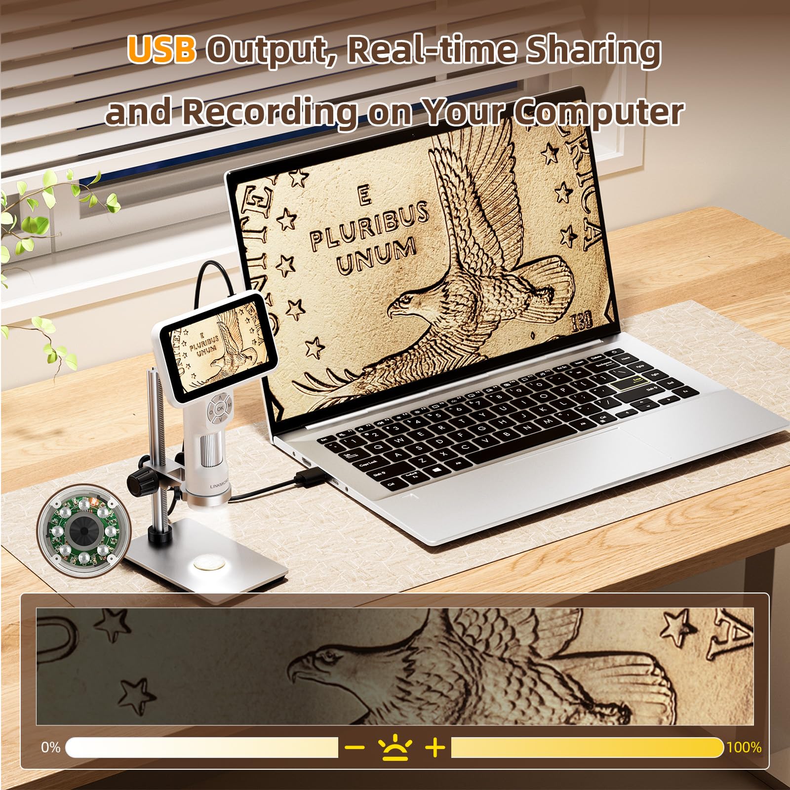 LM115 - Microscopio digital LCD de monedas para adultos y niños, lupa de monedas USB de mano de 5 pulgadas con pantalla, antivibración, cámara microscopio portátil de 12 MP con 8 luces LED, vista de