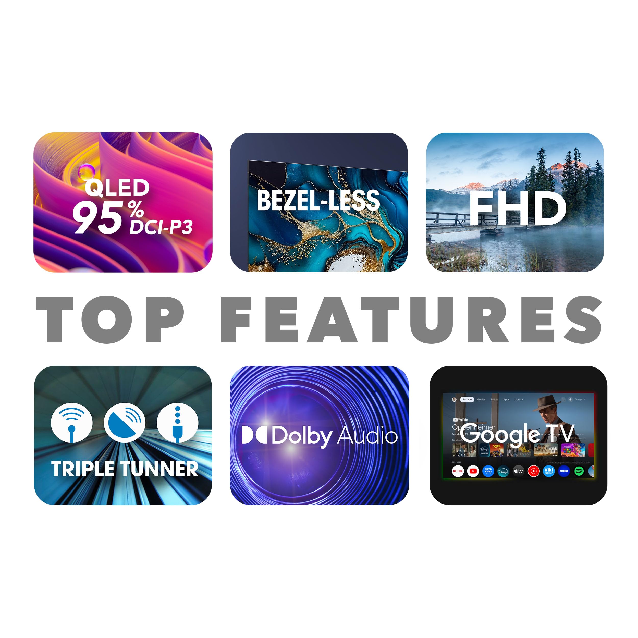 Smart Tech TV 40" (100 cm) 40QG01V Google TV QLED Full HD; 3 HDMI, 2 USB, Sonido Dolby Digital Plus