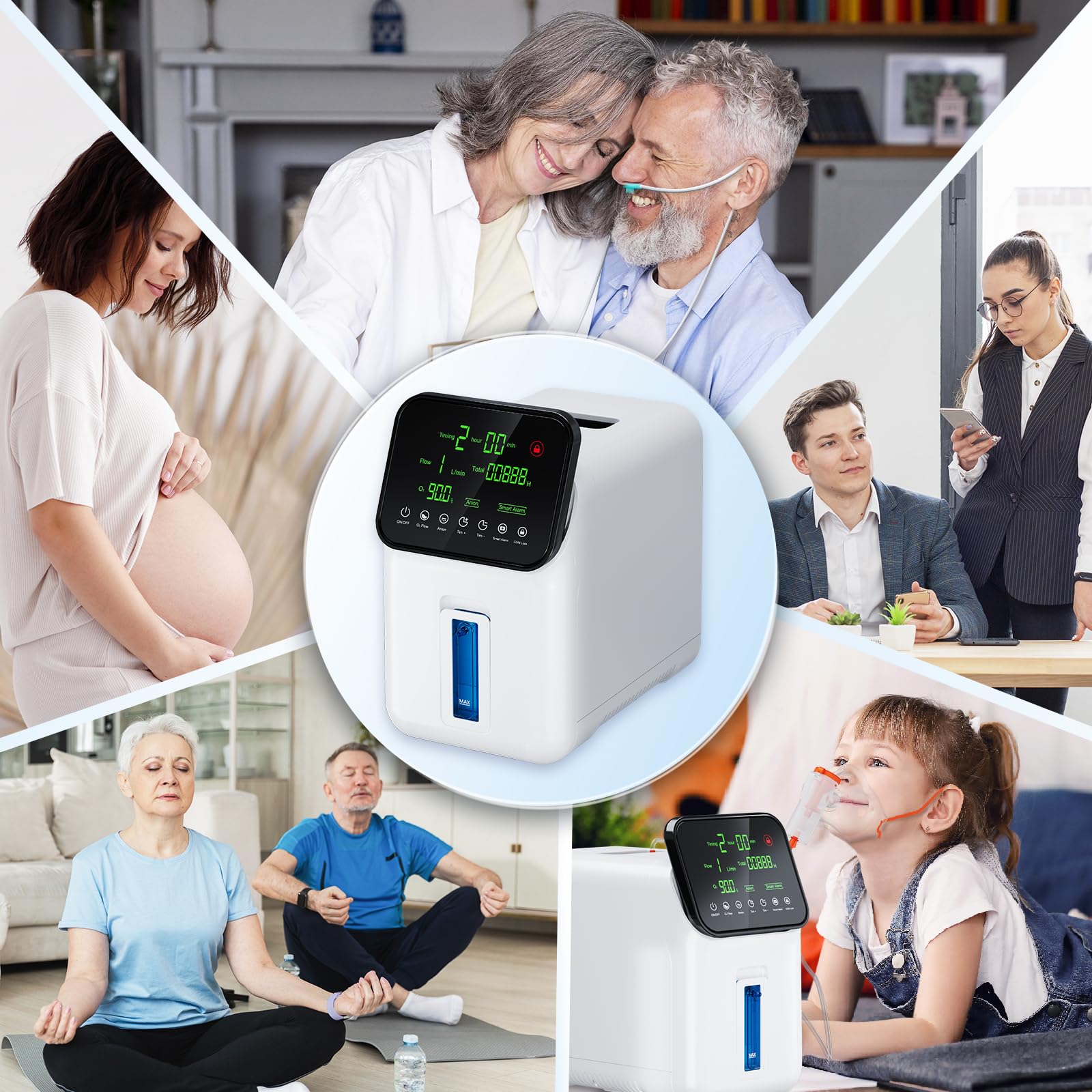 Concentratore di ossigeno portatile,Concentratore di ossigeno Xandoril per uso domestico,1-7l/min,90% Concentratore di ossigeno ad alta concentrazione,Dispositivo di ossigeno muto per la casa