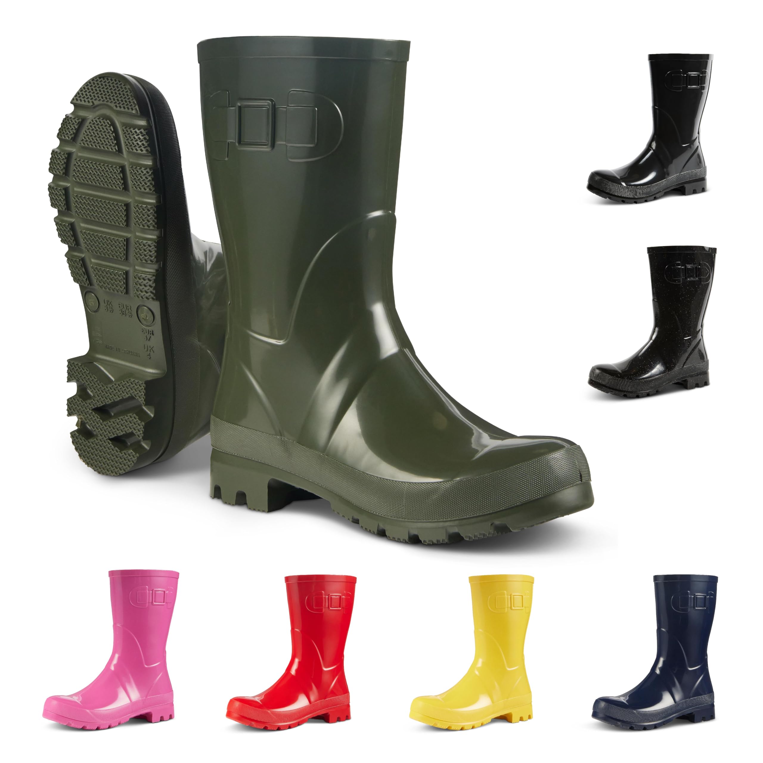 JUJU Botas de agua impermeables para mujer, ajuste cómodo y elegante, fáciles de poner, botas Wellington para mujer, tallas 3-8