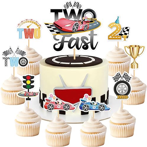 Vista 9 de 36 piezas de adornos para cupcakes de autos de carreras, decoración para fiesta de autos, suministros para cumpleaños, los suministros para fiestas